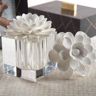 Porcelain and crystal glass diffuser, Fleur d'Oranger, shown with its paper packaging box