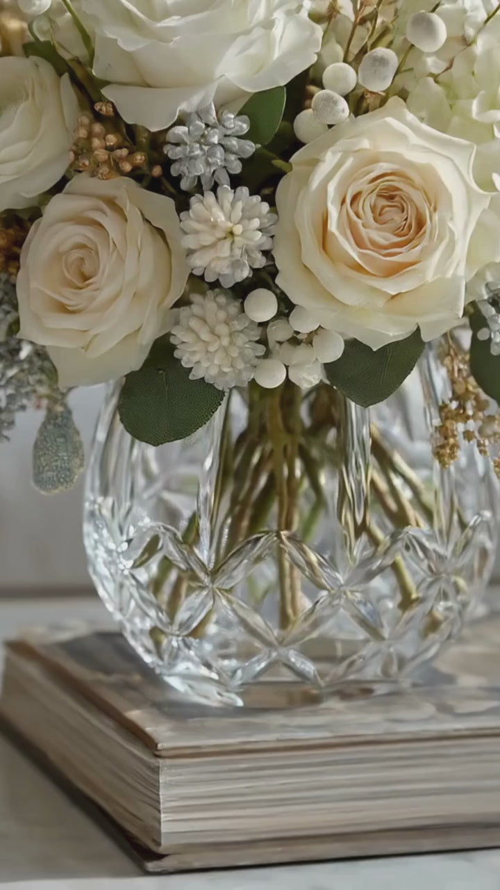 A beautiful True Bloom Real Touch  Faux winter bouquet of flowers in a modern luxe home 
