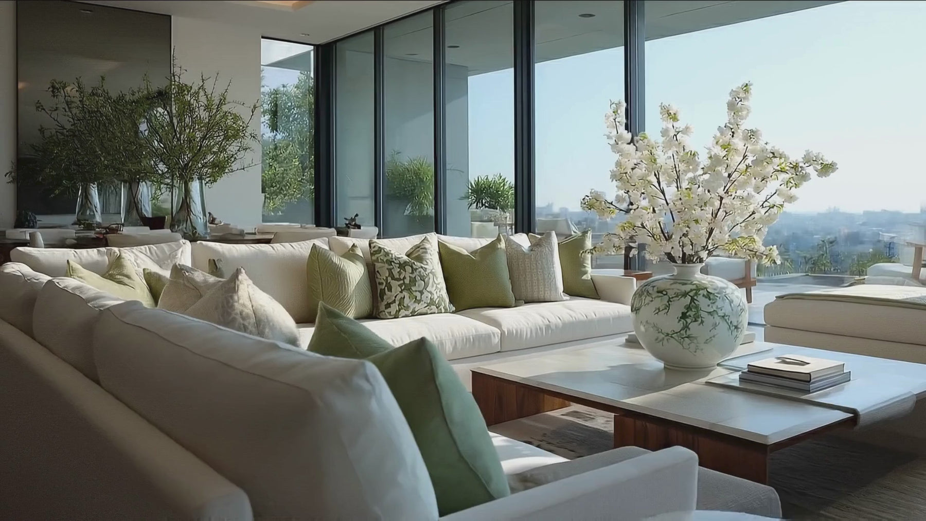 Luxury Modern Contemporary Styled Living Room With Elegant Home Decor and Floral Arrangment