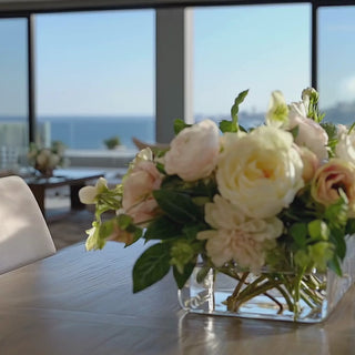 Luxury Cafe Au Lait True Bloom Real Touch Premade Floral Arrangement Styled in a Modern Contemporary Newport Beach Dining Room