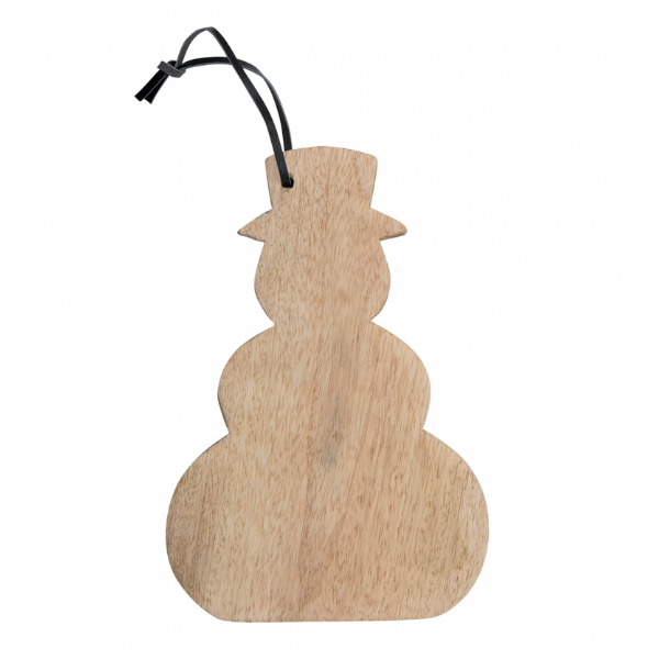  10"L x 7"W Mango Wood Snowman Shaped Cheese/Cutting Board w/ Leather Tie, Natural