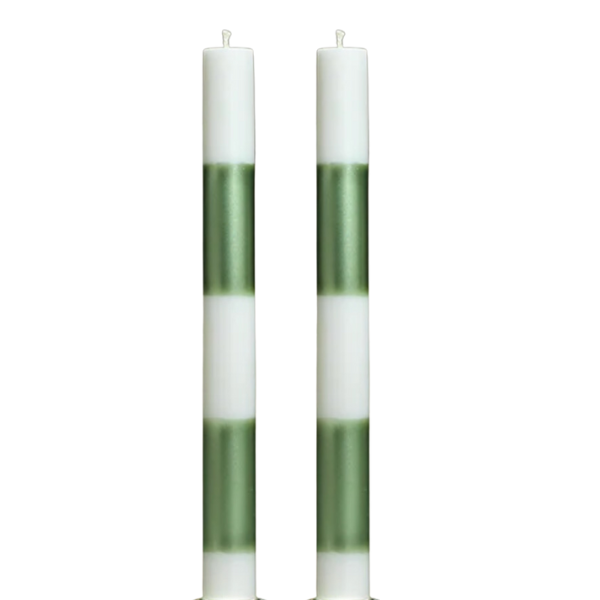 Set of 2 Green Stripe Taper Candles