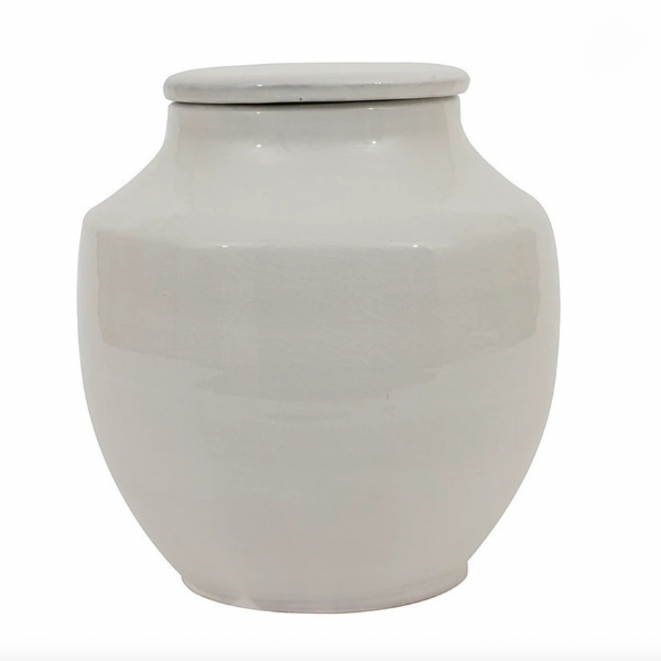 A White Terra-cotta cachepot with a clear glaze coating