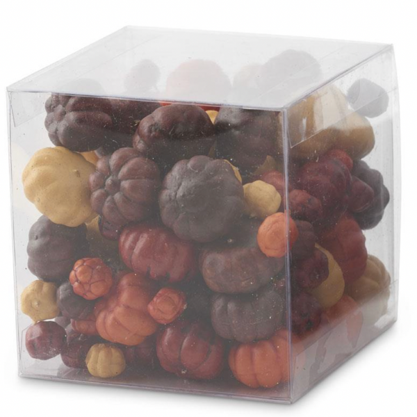 Box of assorted fall colored mini pumpkins