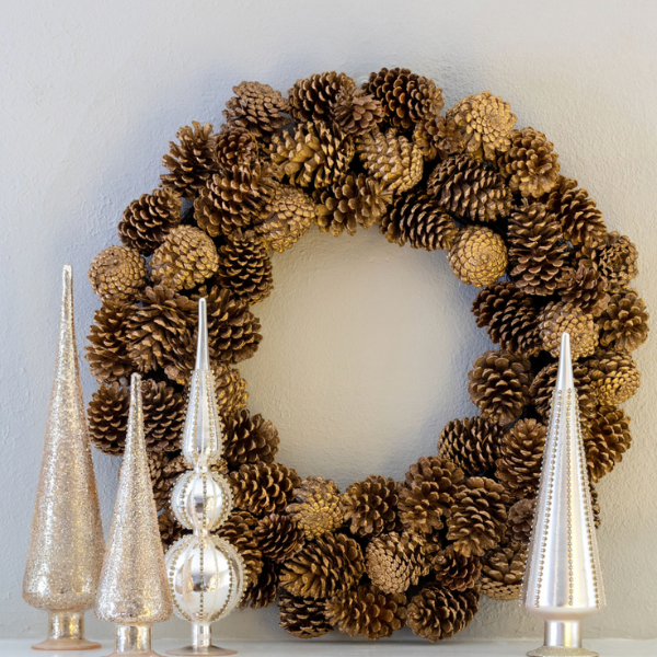 Hand Painted Golden Pinecone Wreath