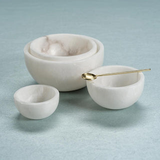 Small creamy white Alabaster Multi-Serve Bowl shown from a second angle, solid alabaster stone bowl, Third & Main