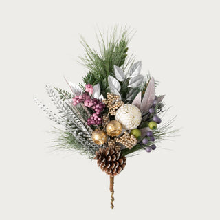 small mixed-metal ornament pick with pinecone and winter foliage styled for elevated holiday décor Third & Main