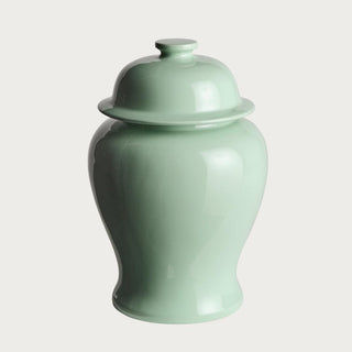 Soft sage green high-gloss ceramic Koa lidded ginger jar, modern traditional style, Third & Main
