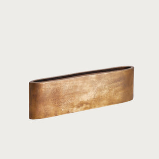 Warm bronze-gold Joss Vase, low horizontal aluminum vase, Third & Main