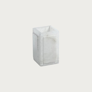 White Alabaster Brush and Comb Holder, 3 in x 3 in x 4.75 in solid alabaster vanity accessory, Third & Main