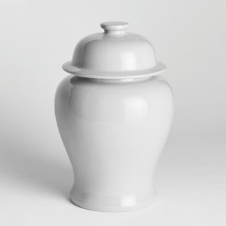 White high-gloss ceramic Koa lidded ginger jar shown from a second angle, modern traditional style, Third & Main