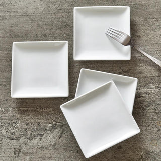 White porcelain plates, set of 4, styled with appetizers, Third & Main