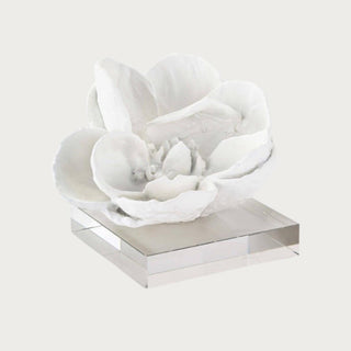 White resin magnolia on crystal base, sculptural decorative object, Third & Main