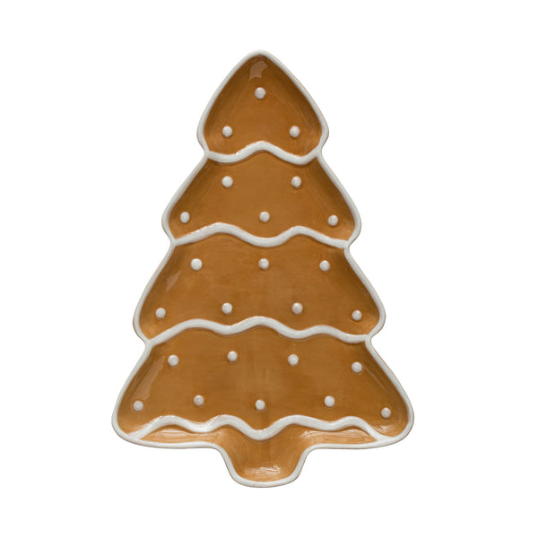Hand Painted Gingerbread Tree Platter - 13" Long