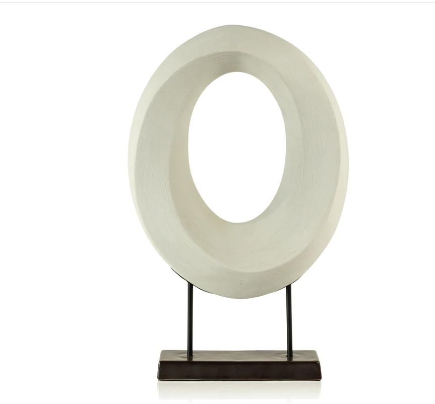 White Porcelain Oval Twist on Stand Sculpture